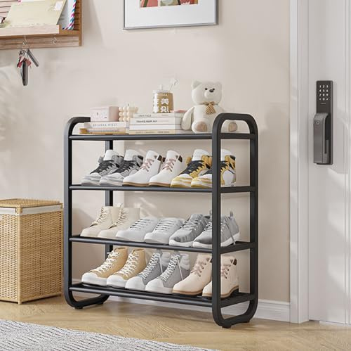 UUE Schuhregal, 4 Ebenen Schuhständer, Schuhregal Schwarz, Schuhablage ohne Bohren, Schmal Regal Metall, Schuh-Organizer, Ständerregale für Eingangsbereich, Flur, Wohnzimmer, 60 x23 x 58 cm