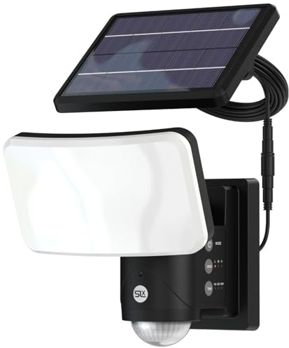 SLx Outdoor Security Light Solar Powered with PIR Motion Sensor, 1800 Lumen LED Floodlight, IP65 Weatherproof, 240° Auto Tracking Robotic Sensor Black