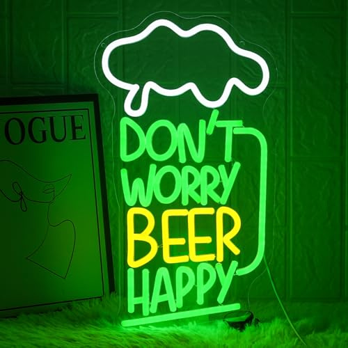 LMSIGNLY Don't Worry Beer Happy Neon Schild für Wanddeko Bar Neon Licht Bier LED Schilder Weiße Wolke leuchtschild USB Powered Letter leuchtschrift für Mann Höhle Zuhause Bar Party Club