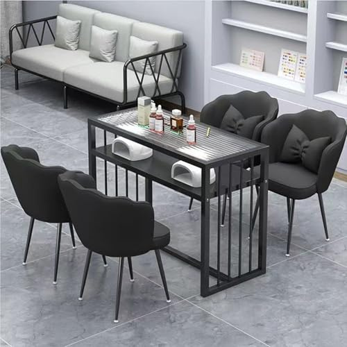 Nageltisch mit langer Glasplatte, Metallrahmen, halbtransparentes Design, Maniküre-Pediküre-Station, ideal für Salons