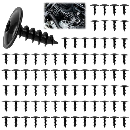 80 Tornillos Autorroscantes M5 x 16 mm, Tornillos Guardabarros Coche, Tornillos de Carrocería Negros de Acero al Manganeso, para la Fijación de Paneles, Guardabarros y Otros Componentes de Vehículos