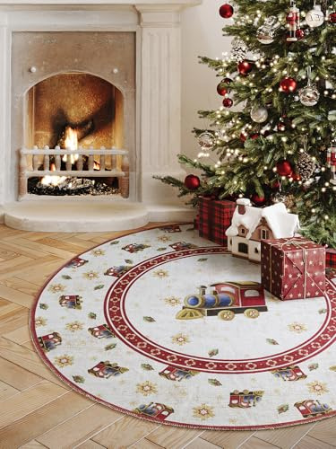 Villeroy & Boch Toy's Delight Limited Edition Christmas Train - Baumrock Weihnachten, Christbaum Teppich Rund, Weihnachtsbaumdecke, Christbaum Decke, Tannenbaum & Weihnachtsbaum - Creme Rot, Ø 160 cm