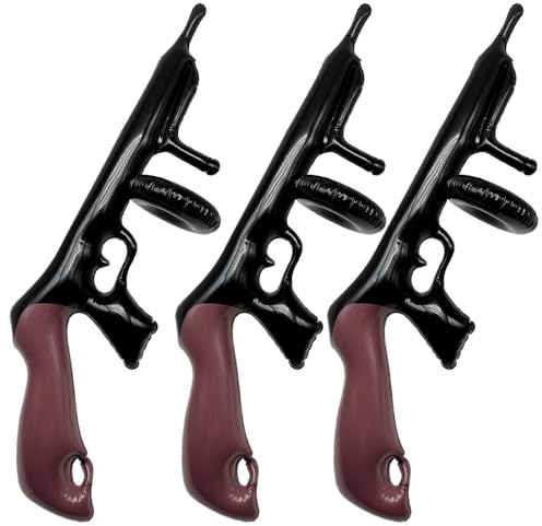 YAUOIPI 3Pcs Inflatable Tommy Gun 80cm, 1920s Gangster Accessory Blow Up Machine Gun, Toy Gun for Boys Adult Fancy Dress Gangster Costume Accessory Men in Black Costume Accessories (Black)