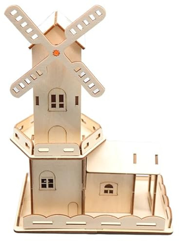 STEM Science Experiments for Kids - DIY Wooden Windmill House Science Kits with Rotating Blades & LED Lights | Educational Engineering Project for Classroom Learning & Hands-On Activities