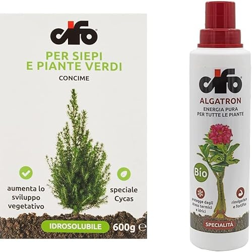Concime idrosolubile per siepi e piante verdi 600 g & Algatron specialità nutrizionale 500 ml