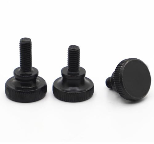 Tornillos moleteados, Tornillo de mariposa con cabeza escalonada alta moleteada de acero negro for muro cortina de vidrio(50mm-M6 2pcs)