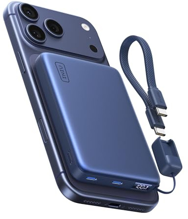 INIU pour MagSafe Chargeur, Plus Fin 25W Qi2.2 10000mAh Batterie Portable | Charge Rapide 45W PD avec Câble USB-C Intégré, Magnétique Batterie Externe pour iPhone Air 17 16 15 14 13 12