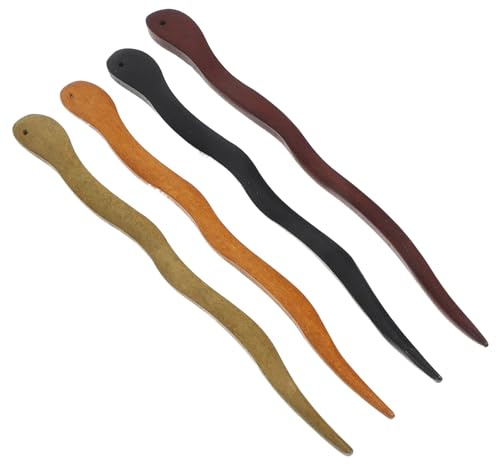 Generic Horquillas Pelo Chinas de Madera de Sándalo 4 Piezas Palillos Vintage para Moños en Colores Negro Natural Marrón Oscuro y Verde Madera Accesorios Cabello Estilo Tradicional