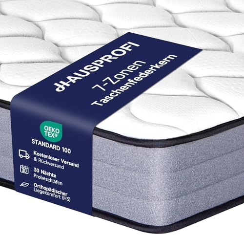 HAUSPROFI 7-Zonen Taschenfederkernmatratze 140x200cm H3 | Orthopädische Hybrid Matratze mit 1000 Federn & Memory Foam | Oeko-TEX, Atmungsaktiv & Punktelastisch | 30 Nächte Probeschlafen | 20cm Höhe