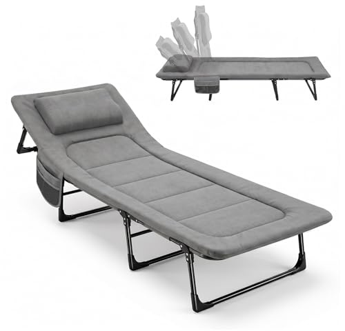 Sekey Campingbett Klappbett faltbar für Erwachsene | Feldbett bis 200 kg belastbar mit Kissen, Reisebett Gästebett für Camping, Festival, Büro, Garten und Wohnmobil - Grau