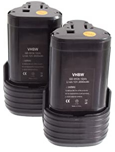 vhbw 2X Akku kompatibel mit Worx WX382.M2, WX521, WX382.M1, WX382.7, WX540.3, WX382.M, WX521.1, WX540 Werkzeug (2000 mAh, Li-Ion, 12 V)