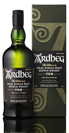 Ardbeg Ten Years Old, Islay Single Malt Scotch Whisky, Peaty & Smokey, Gift Box, 70cl