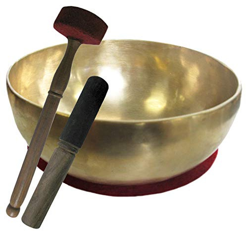 Klangschale XL5 THERAPIEKLANGSCHALE 3-teiliges Klangmassage-Set in Therapie-Qualität. Therapieklangschale ca. 5000g ca. 33-35 cm Handarbeit (Nepal) mit Kissen, Holz-Leder-Klöppel. 70130
