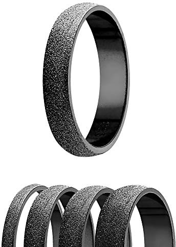 Treuheld® | 925 Sterling Silber RING in SCHWARZ in 48 Größen & Breiten in DIAMANT-OPTIK - schwarzer Damen-Ring in Größe: 48, 50, 51, 52, 53, 54, 55, 56, 57, 58, 60, 62 - Finger-Ring sandgestrahlt