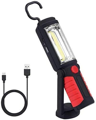 Lampe Torche LED Rechargeable Mains-Libres[NOUVELLE VERSION 2018] QEENLO 3W Baladeuse à LED COB 2 en 1 Lampe de Poche pour Camping/Randonée/Auto/Garage/Atelier, Deux Modes d'Allumage, Rouge