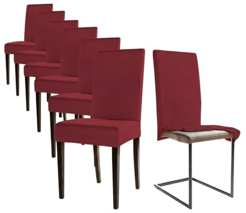 Staboos Stuhlhussen 6er Set Schwingstühle, Stretch Stuhlbezug Dunkelrot | Chair Cover & Stuhlüberzieher, 96% Baumwolle, Öko-Tex 100, waschbar – für Esszimmer, Küche, Feste, Hochzeit & Gastronomie