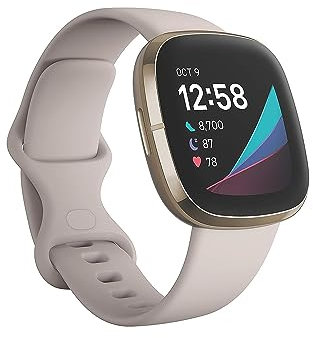 Fitbit Sense Advanced Smartwatch with Tools for Heart Health, Stress Management & Skin Temperature Trends, Lunar White/ Soft Gold Stainless Steel