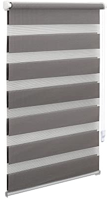 OBdeco Doppelrollo Duo Rollo Klemmfix ohne Bohren B80cm x H130cm(Stoffbreite 76 cm) Grau für Fenster lichtdurchlässig und verdunkelnd