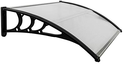 Outvita Auvent de Porte d'entrée, Contre Pluie Neige UV, Porte Toit Marquise Abri Protection en Polycarbonate (100 x 80 x 23 cm), Noir