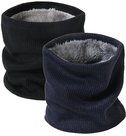 JFAN Unisex Kreis Schal Winter Neck Warmer Fleece gefütterter Infinity-Schal Verdicken Sie Den Winddichten Und Staubigen Ski-Kreis(Einheitsgröße,schwarz + Navy blau)