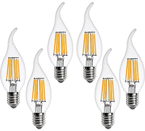 Ruihua 6 Packungen E14 6W Dimmbare Warmweiß 2700K LED Filament Glühbirnen,600LM Edison Vintage Kerzenbirne C35 Kleine Spirale Energiesparend Lampe,AC 220-240V