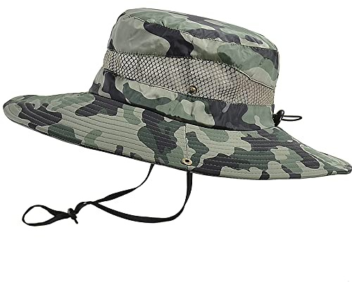 WANYI Sombreros de Pesca para Hombre Mujer con Protección UPF 50+ Gorras de Sol Plegables Cámping Excursionismo Caminando Acampada Respirable（Camuflaje Caqui）