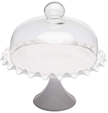 1 Conjunto de la torta del cordón de la cubierta del soporte de vidrio con tapa de soporte de la torta Borde ondulado partido de la torta De pie, con la bóveda a prueba de polvo de la torta de visuali