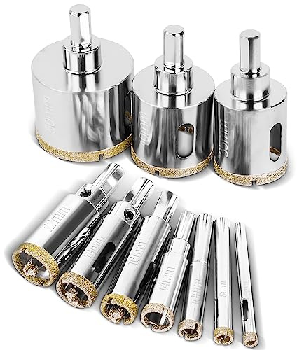 Flintronic Diamantbohrer, Diamant Lochsäge, 10 Stück Lochsäge mit Zentrierbohrer, Glasbohrer mit Diamant-Beschichtung Kohlenstoffstahl, Bohrkron Fliesenbohrer für Glas/Fliese/keramisches/Marmor