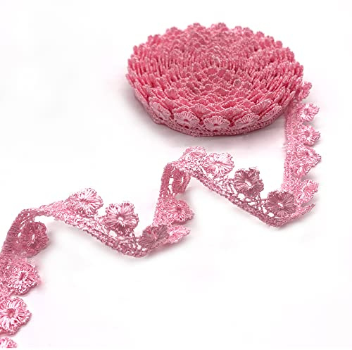 DHER Dekostoff Spitzenstoff Spitze Blumen Spitzenband Borten Bänder Blumenband 5 Yards 15mm Spitze Band Spitze Stickerei dekorative Band Kleidungsstück Zubehör dekorative Band Spitze Dekoration (Rosa)