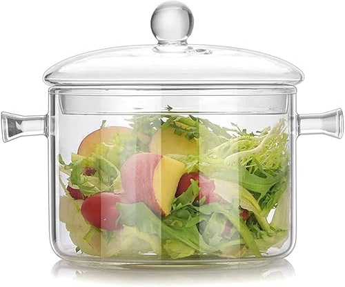 1,9 l glaskruka, glaspanna, stekpanna med täckt lock för matlagning glaskokkärl, soppgryta, transparent, värmebeständig, hög borosilikatglas skål, glas, kastrull