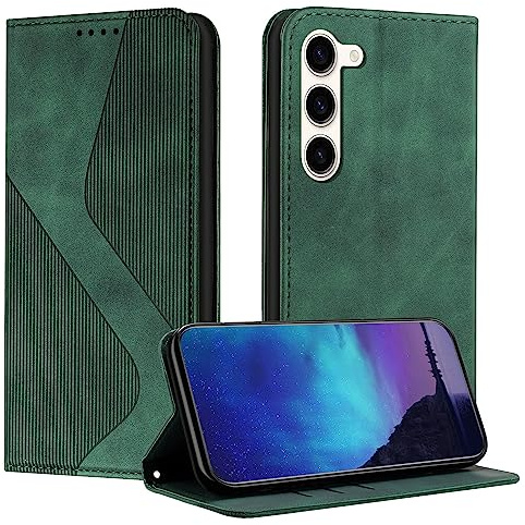 Fatcatparadise Kompatibel mit Samsung Galaxy S23 Hülle, Handyhülle für Samsung S23, PU Leder Flip Klappbare Wallet Magnet Case Handytasche Klapphülle Schutzhülle für Samsung S23 Hülle Holster (Grün)