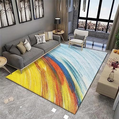 RUGMRZ Balkon Teppich Schlafzimmer Teppiche Teppich Schlafzimmer Gelb Graffiti-Streifen Muster Salon Wasch Bar Gelb 180X250Cm Teppich Für Balkon Wasserfest 5Ft 10.9''X8Ft 2.4''