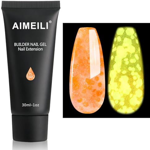 AIMEILI 30ml Nail Extension Gel Translucent Glitter Glow in the Dark Farbe Acryl Nail Extension Builder Nail Gel Night Glow Orange Glitzer Nagelverlängerung Gel Nail Enhancement Gel 021