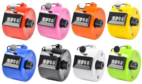 Abiyou 8 Pcs Handzähler Zähler,Mechanischer Handzähler,Hand Tally Counter,Farbiger Handzähler,Mechanischer Zähler,Hand klick Zähler,für Coaching,Golf,Stadion,Stricken,Angeln(8 Farben)