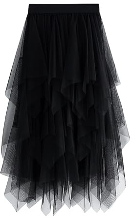 Unregelmäßiger Tüll-Tutu-Rock für Damen, lässig, glänzend, Stern-Pailletten, elastisches Netzgewebe, Prinzessinnenrock für Streetwear, A-A-A-schwarz, Einheitsgröße