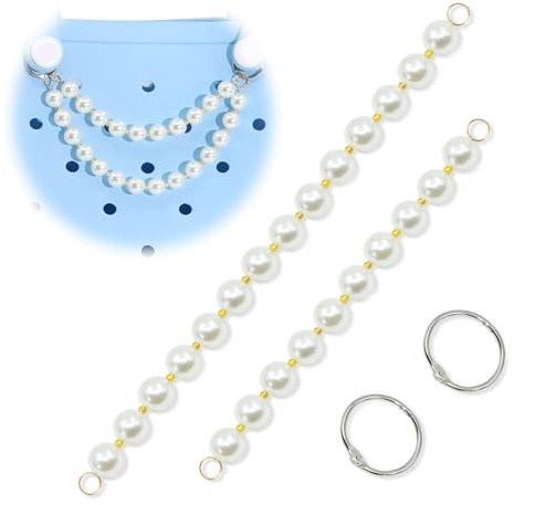 QTKJ 2 Pcs Pearls Charm For Bogg Bag Accessories, Purse Strap Extender, Purse Chains For Women Rubber Beach Bag Tote Handbag Crossbody Shoulder Decoration, With Metal Buckle