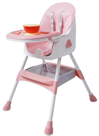 Hochstuhl Baby, 2-in-1 Hochstuhl für Babys und Kleinkinder mit 1 Satz Besteck, Einfach zu Montierender Kinderhochstuhl für Jungen und Mädchen ab 6 Monate-6 Jahre (Rosa)
