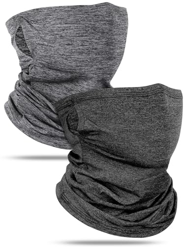 Becellen 2 stycken multifunktionsslanghalsduk, tunn ventilerande halsvärmare med öronslingor, elastisk mjuk loop halsduk för män och kvinnor, svart, grå, one size