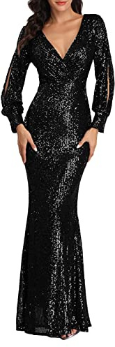 Duohropke Abendkleid Lang Damen - Ballkleid Pailletten Glitzer Kleid Brautjungfer Etuikleid Lange Ärmel Ballkleider Partykleid Hochzeit Glitzerkleid Glitzer Kleid Elegant Abendkleid für Damen