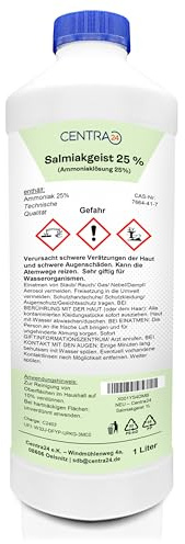 Centra24 Salmiakgeist 25% 1 Liter – Ammoniaklösung für Reinigung & Gewerbe | In technischer Qualität für Labor & Haushalt | Starke Fett- & Ölfleckenentfernung | Ideal zum Aufhellen, Bleichen & Entfetten