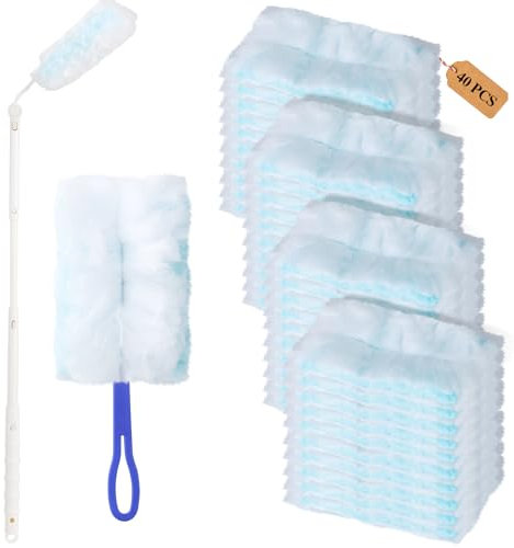 AIVORO 42 Stück Swiffer Staubmagnet Nachfüllpack Set,Swiffer Staubwischer mit 2 Handgriff, Staubwedel für Swiffe Duster Tücher, Reinigungsstaub Staubtuch Nachfüllung für Tierhaare, Staub