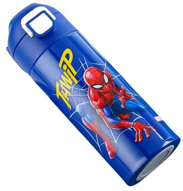 FASHION YO 400 ml Kinder Spider Wasserflaschen für Jungen, Edelstahl Wasserflasche für Schule, vakuumisoliert, BPA-frei, auslaufsicher, doppelwandig, Metall Trinkflasche heiß kalt (Spider)