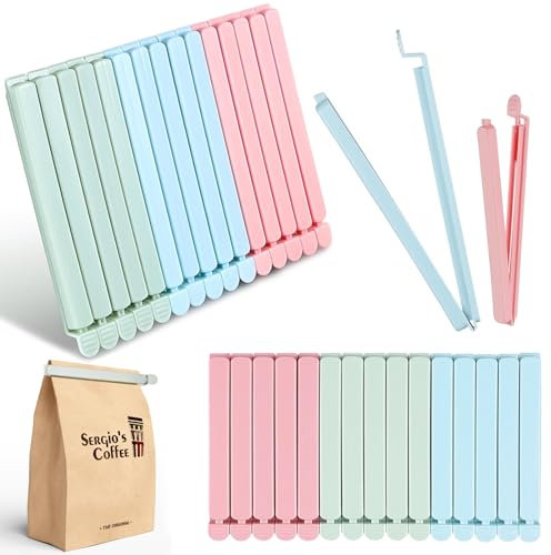 30 Stück Verschlussklammern, 2 Größen 12cm/15cm Tütenclips, Mehrere Farben Plastik Clips für Tüten, Wiederverwendbar Tütenklammern für Beutel, Kaffee, Nuss, Verpackung von Keksen, Küche und Büro
