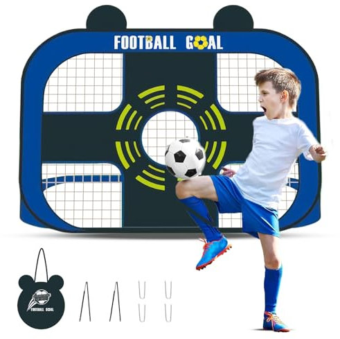 Herfair Fussballtor Kinder Fußballtor Faltbar mit Tragetasche 2 in 1 Torwand Fußball Tor Indoor/Outdoor Training Spiele Fussballtore für Garten (Blau)