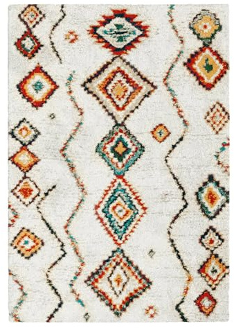 sweeek - Tapis intérieur Shaggy. Style berbère. Poils Longs. crème et Multicolore 80 x 150cm
