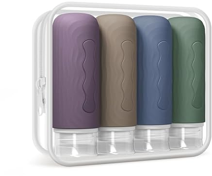 Yinke 90ml Silikon Reiseflaschen Set, 4 Stück Auslaufsicher Container, Reiseflaschen zum Befüllen, Travel Essentials, Nachfüllbare Travel Bottles für Shampoo Creme Spülung, BPA-frei und TSA-geprüft