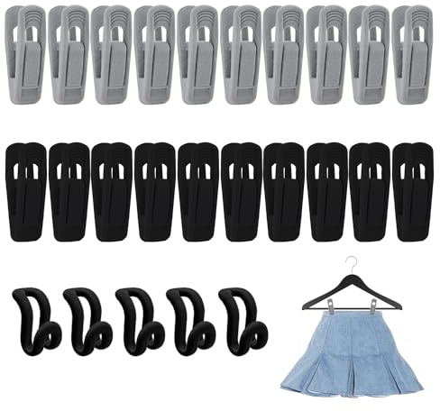 20 Clips Flocados y Ganchos para Perchas - Pinzas de Ropa Fuertes con Fieltro y Franela para Pantalones - 5 Unidades