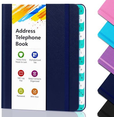Carnet d'adresses de poche avec onglets, carnet d'adresses téléphoniques 288+ Place d'adresse pour Internet Adresse de site Web Contacts Mot de passe Organisateur，Dark Blue