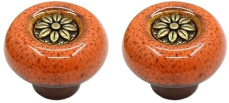 HDJNal Set of 2, Ceramic Knobs - Kitchen Cabinet Cupboard Door knobs, Round Shape Vintage Pull Handles for Furniture, Drawer Handles - Vintage Shabby Chic (32mm Diameter,Bronze-Orange)