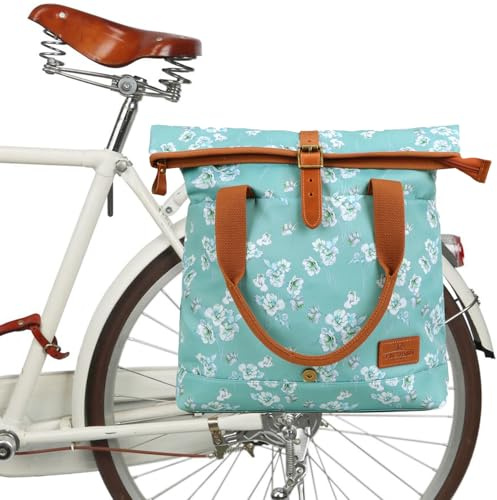 TOURBON Dam cykel cykelväska shopper vattentät kanvas cykelväskor för bakbärare handväska för cykling resor